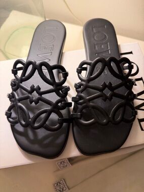 Loewe Black Anagram Slide Sandals - Women's Size 38/8
